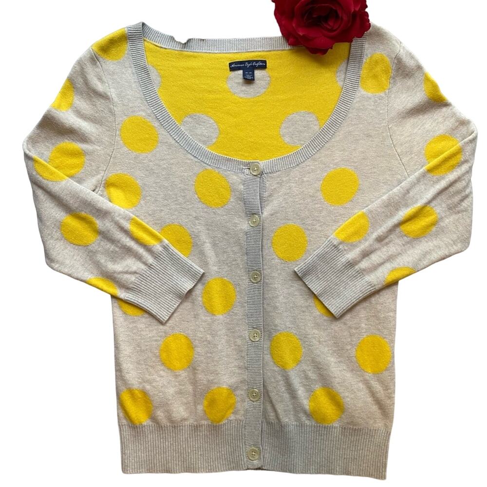American Eagle Outfitters Cardigan Button up Tan and Yellow Medium